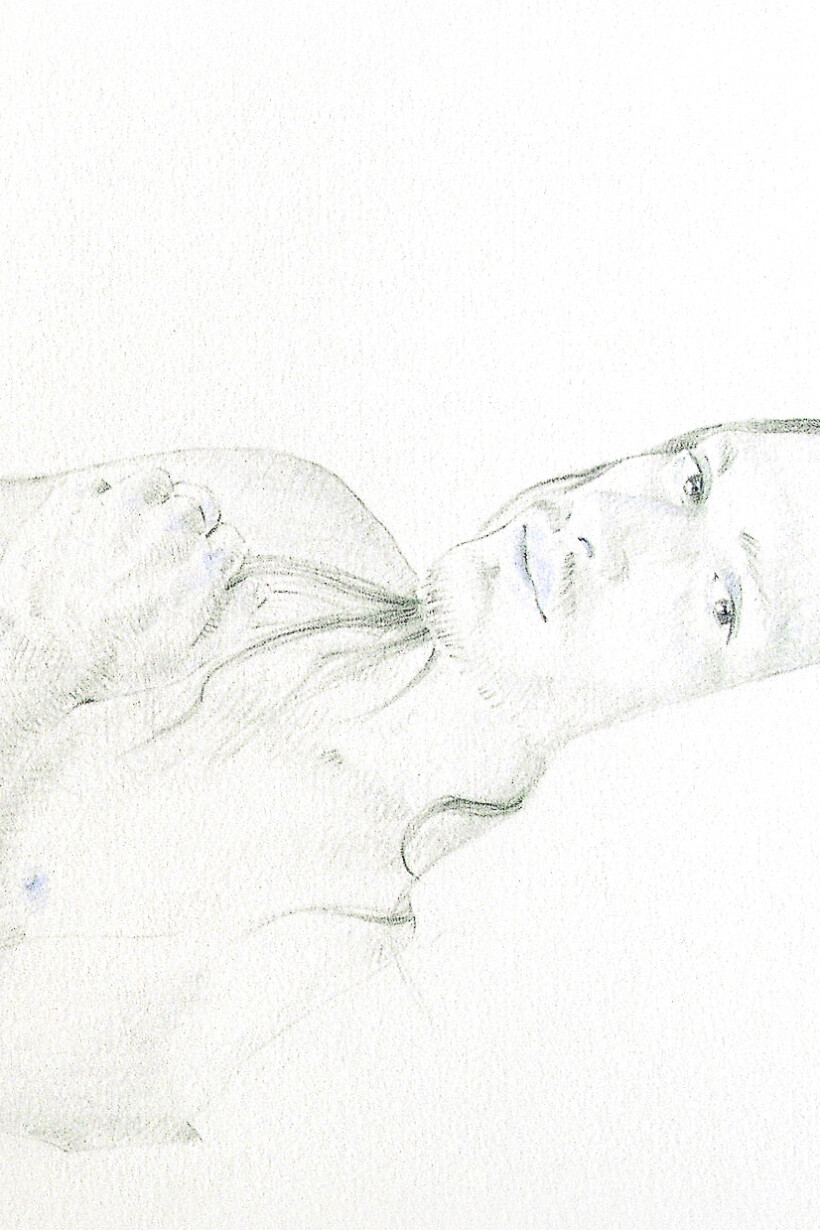 Retrato a lápiz de color de un hombre con una mirada penetrante.